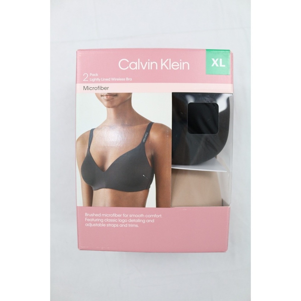 Womens Calvin Klein 2 Pack Wireless Bra Microfiber Black Cedar Sz XL